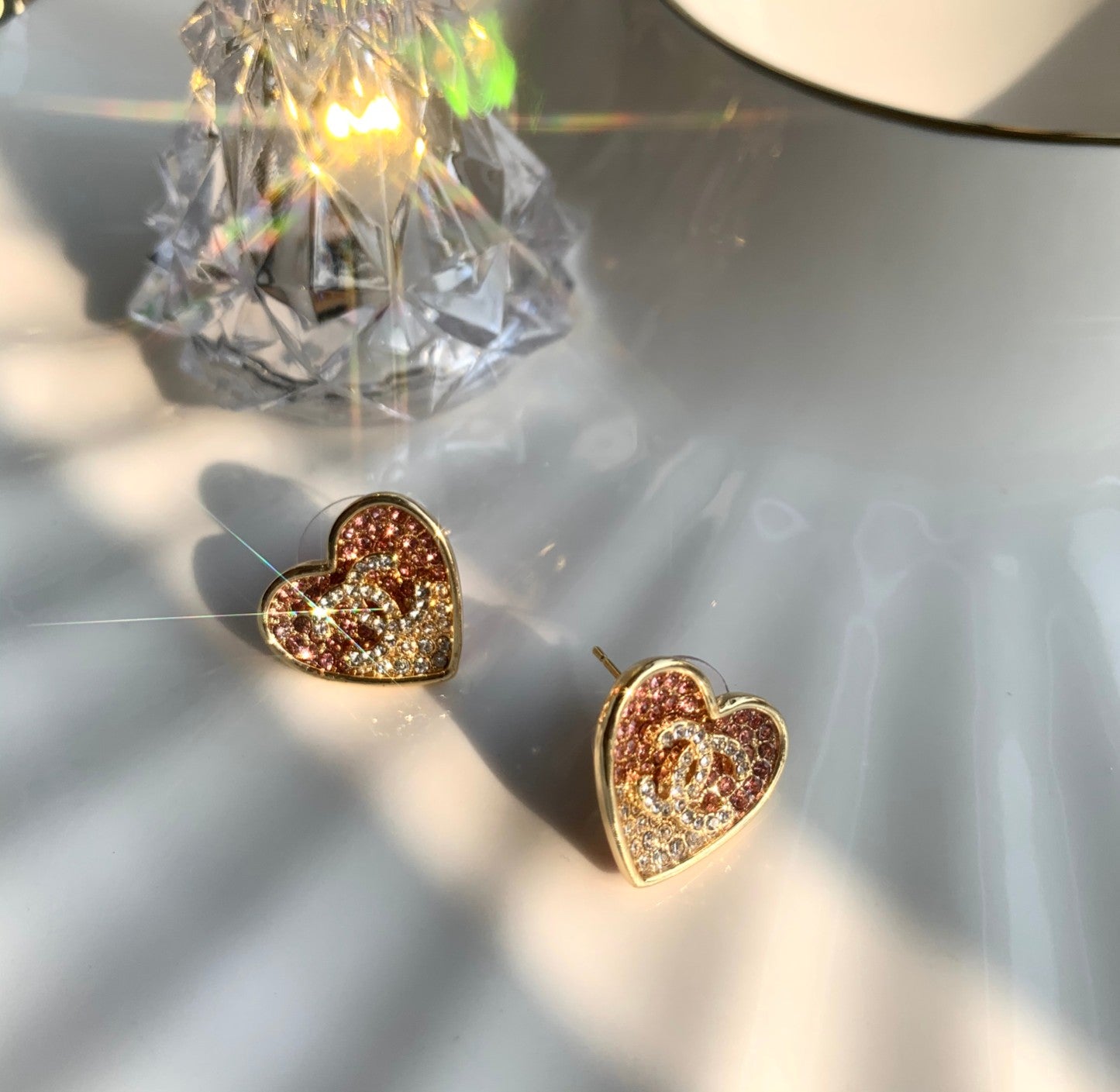 Chanel Earrings Swing Cc Mark Heart Motif Pink Gold - 2 Pieces