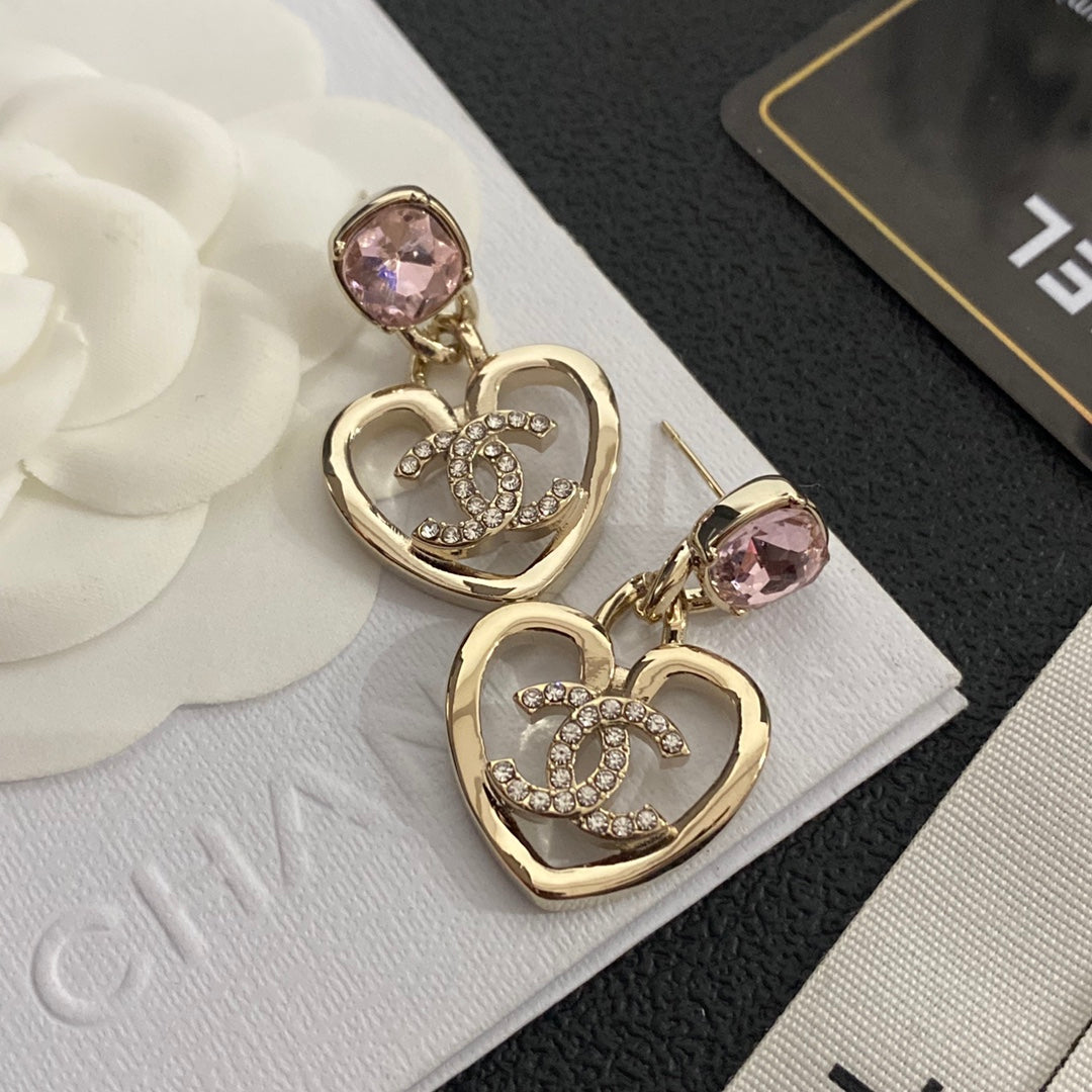 chanel earrings heart pearl rhinestone